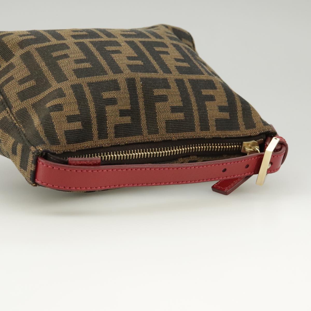 FENDI Zucca Canvas Hand Bag Brown Black gold yk15970