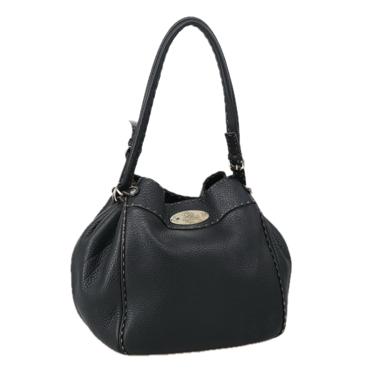 FENDI Celeria Tote Bag Leather Black Gold yk15995