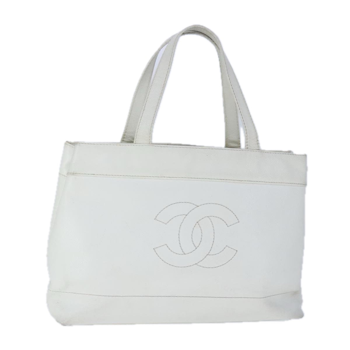 CHANEL COCO Mark Tote Bag Caviar Skin White CC yk16094
