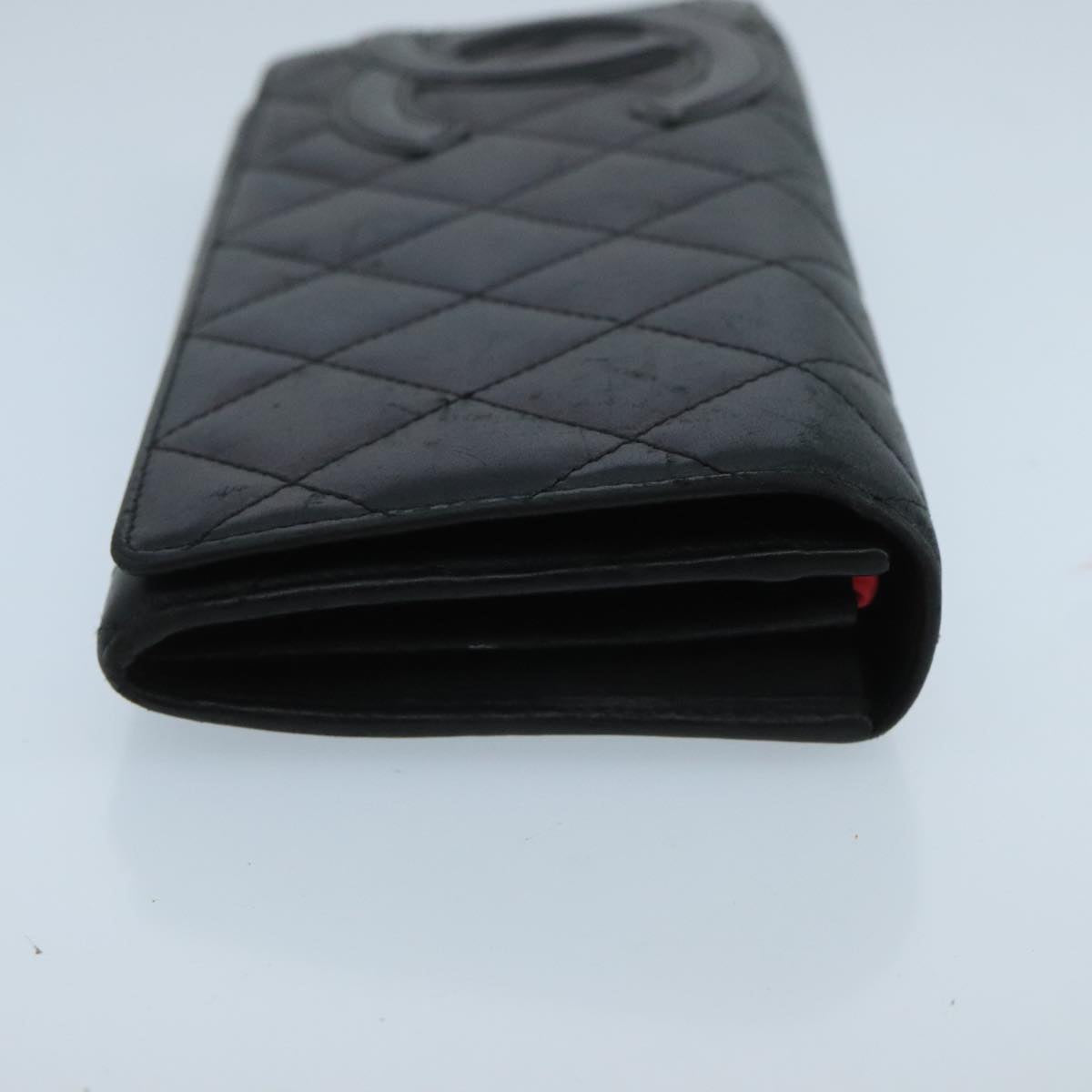 CHANEL Cambon Line Long Wallet Leather Black Silver CC yk16124