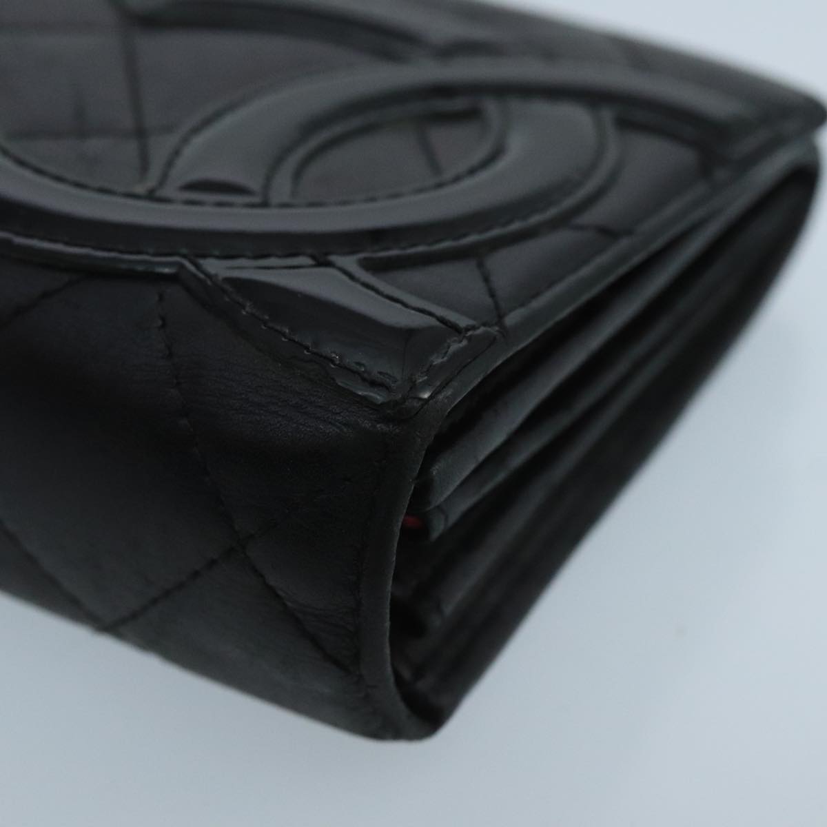 CHANEL Cambon Line Long Wallet Leather Black Silver CC yk16124