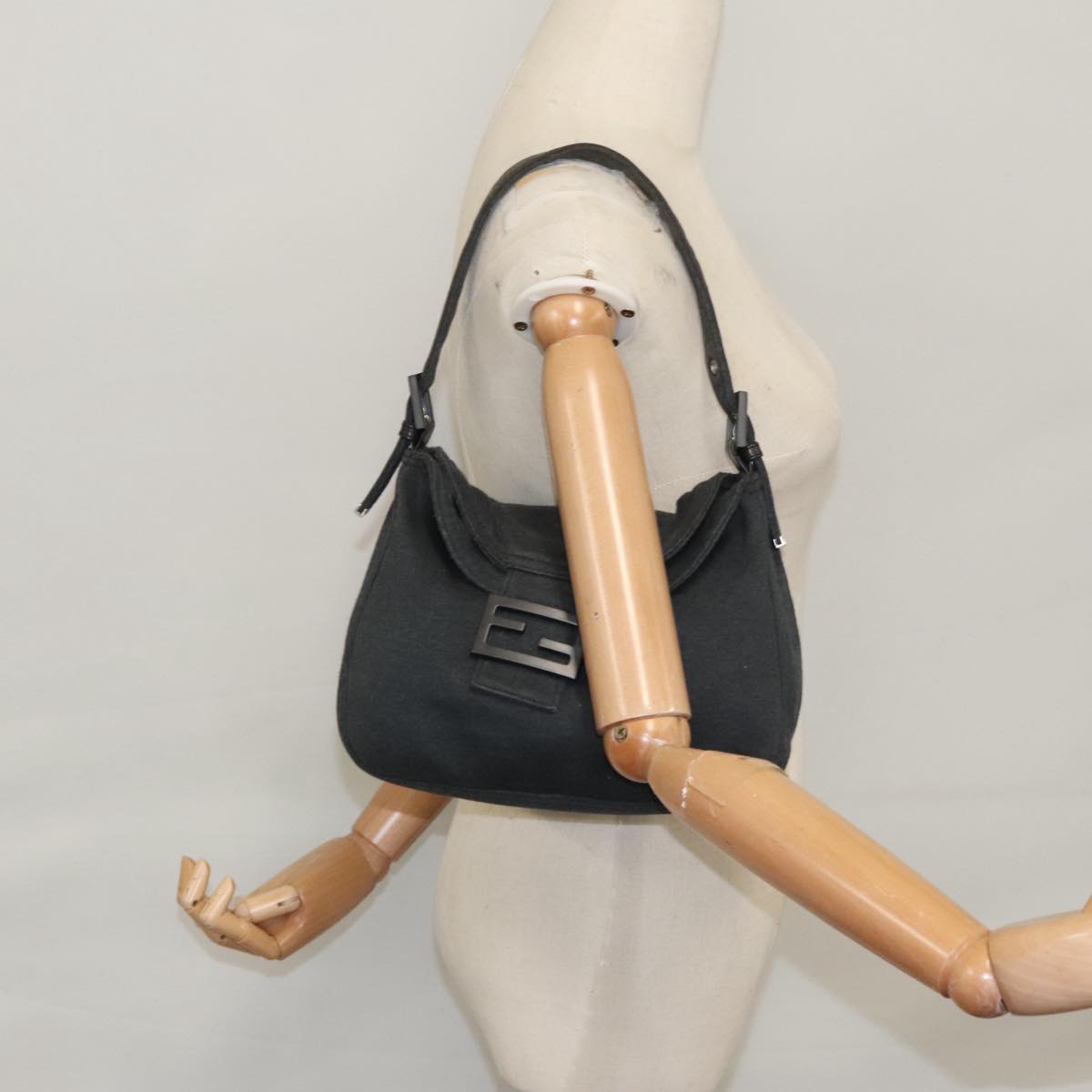FENDI Mamma Baguette Shoulder Bag cotton Gray yk16404