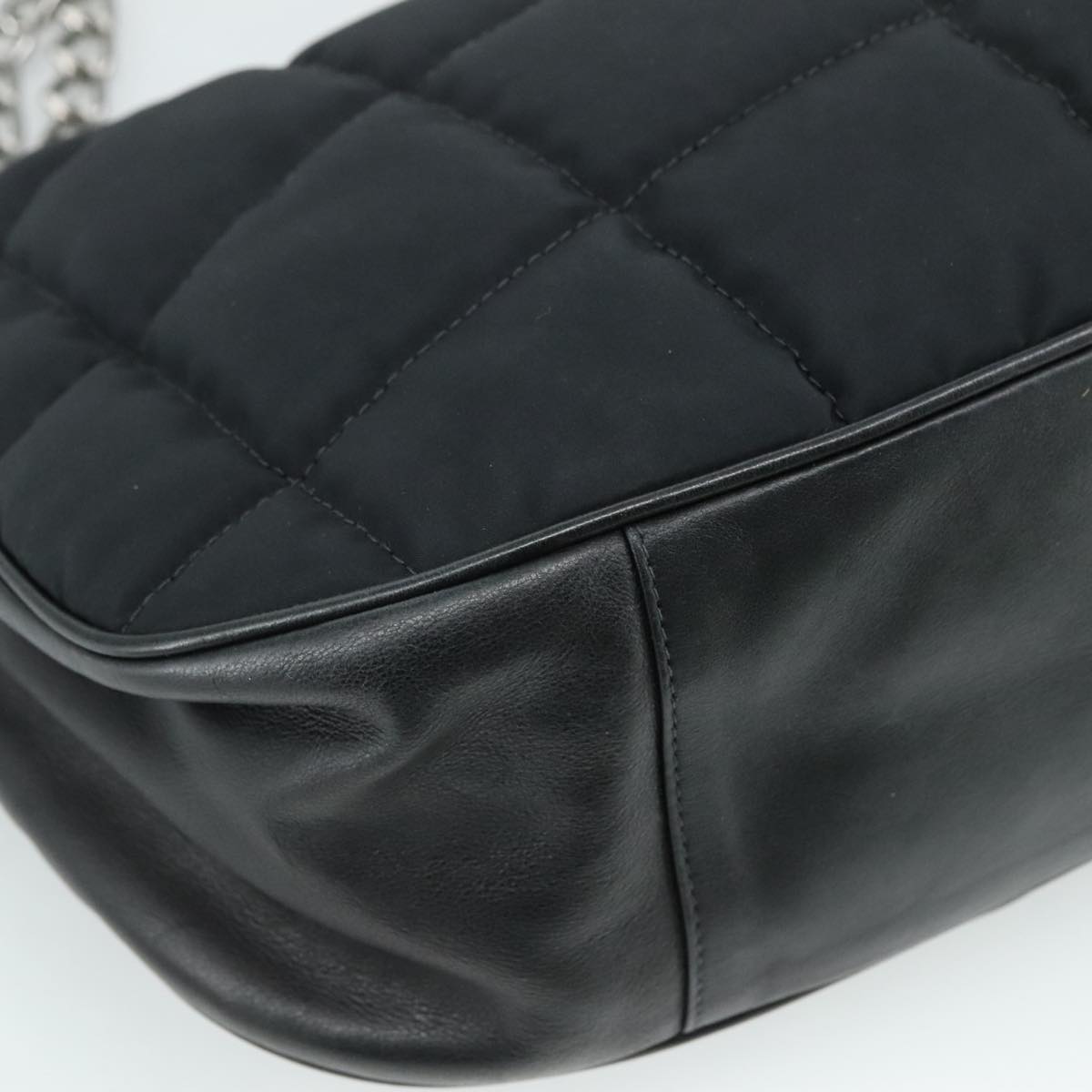 CHANEL Choco Bar Chain Shoulder Bag Nylon Black CC yk16437