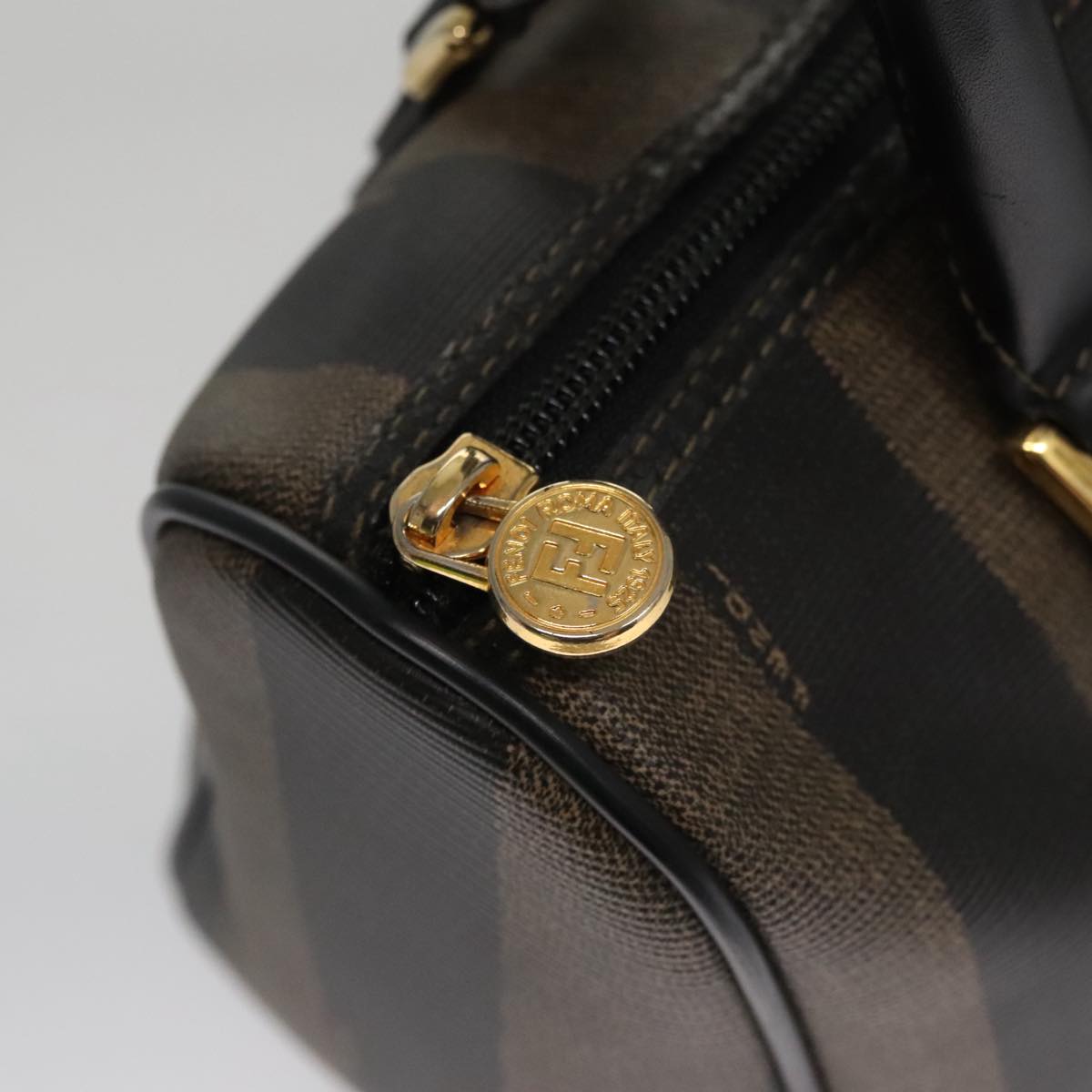 FENDI Pecan Canvas Hand Bag Brown Black yk16619