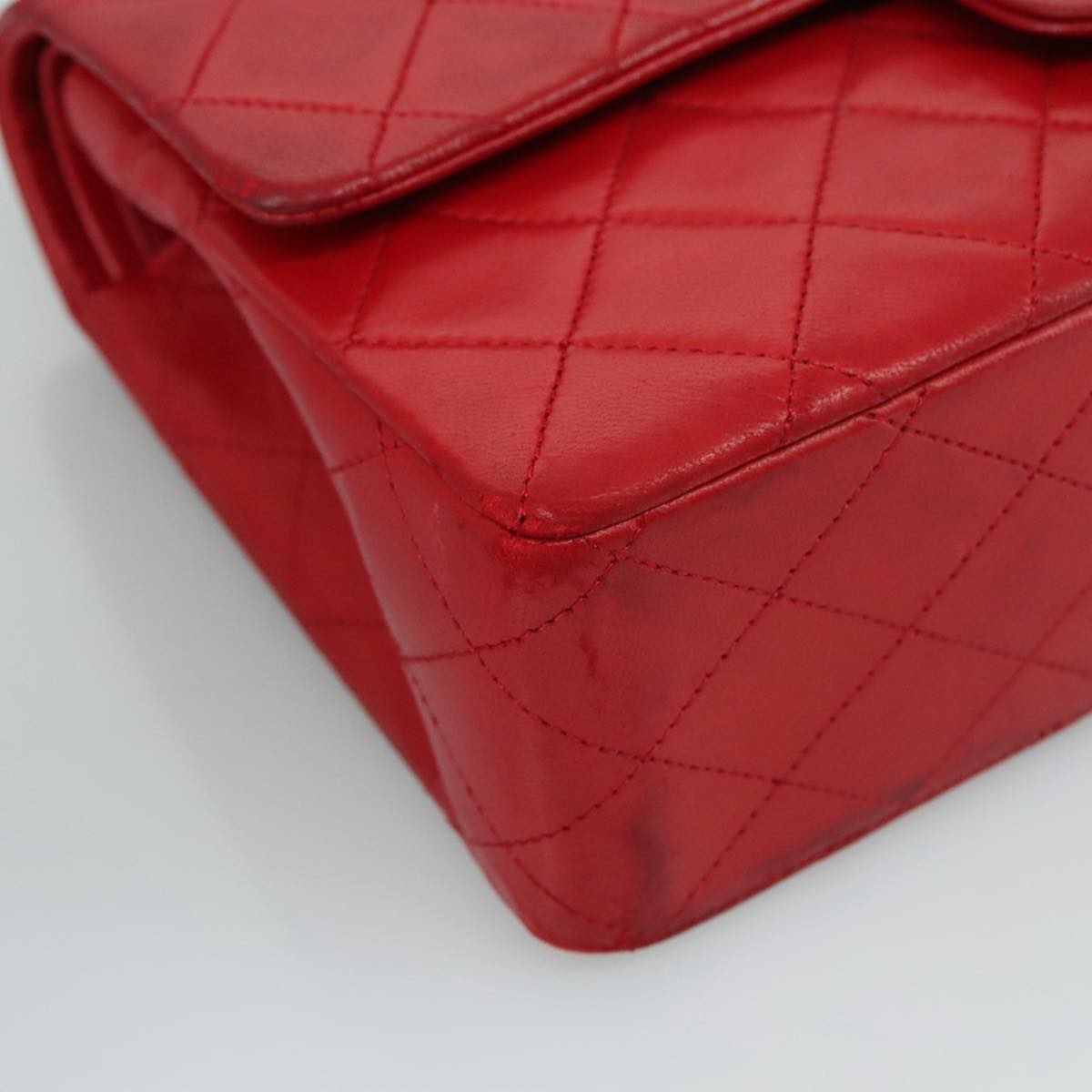CHANEL Matelasse 25 Chain Hand Bag Lamb Skin Red Gold CC yk16697