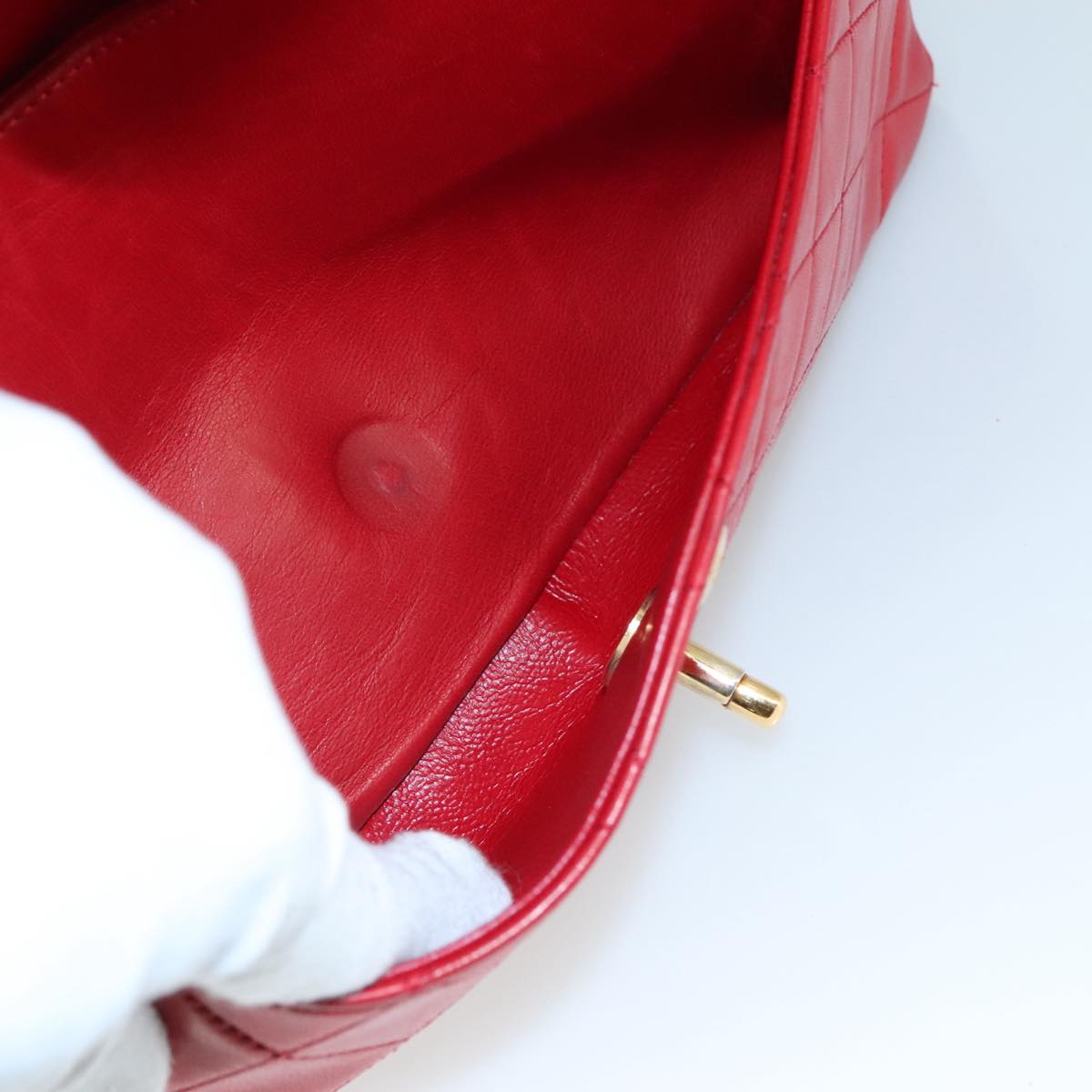 CHANEL Matelasse 25 Chain Hand Bag Lamb Skin Red Gold CC yk16697
