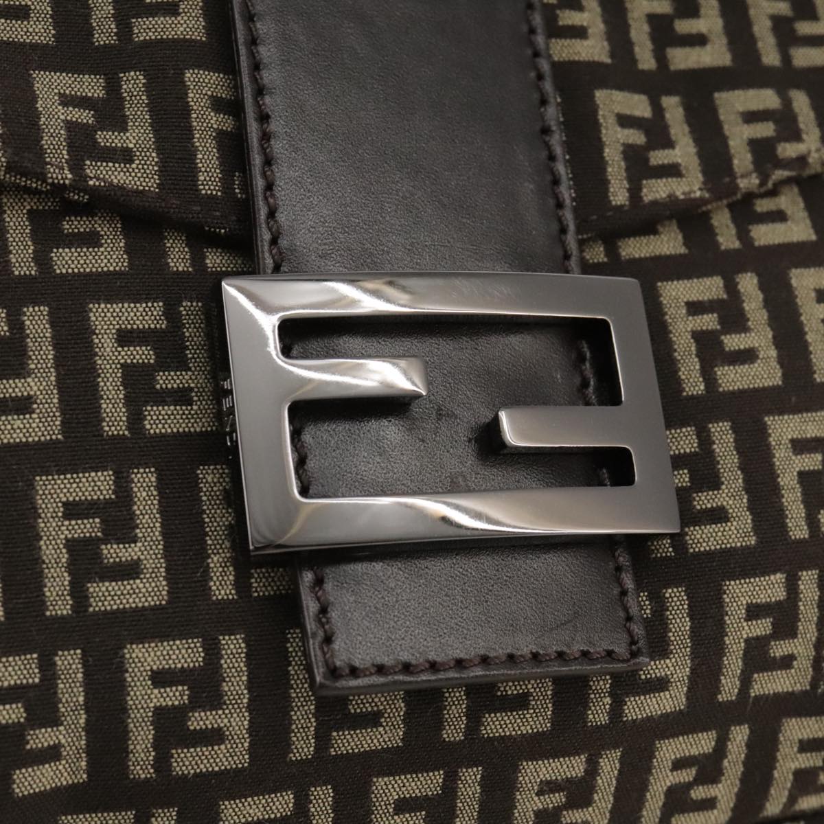 FENDI Zucchino Canvas Mamma Baguette Shoulder Bag Brown yk16842A