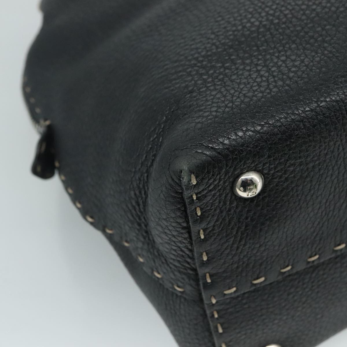 FENDI Celeria Hand Bag Leather Black Silver yk16876