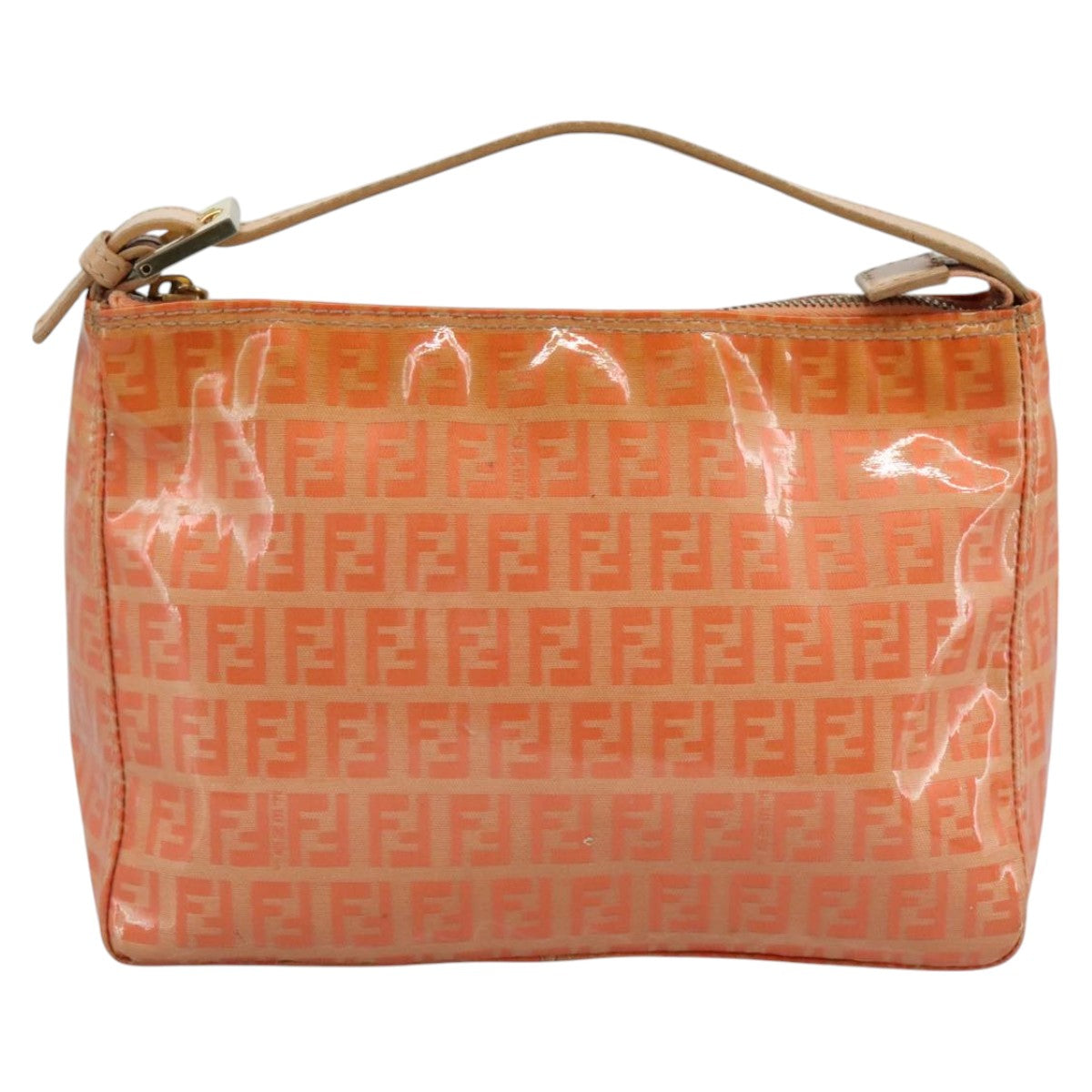 FENDI Zucchino Canvas Hand Bag Enamel Orange Gold yk17094