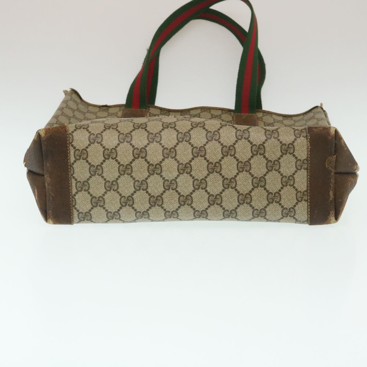 GUCCI Web Sherry Line GG Canvas Tote Bag Beige Red Green yk4045