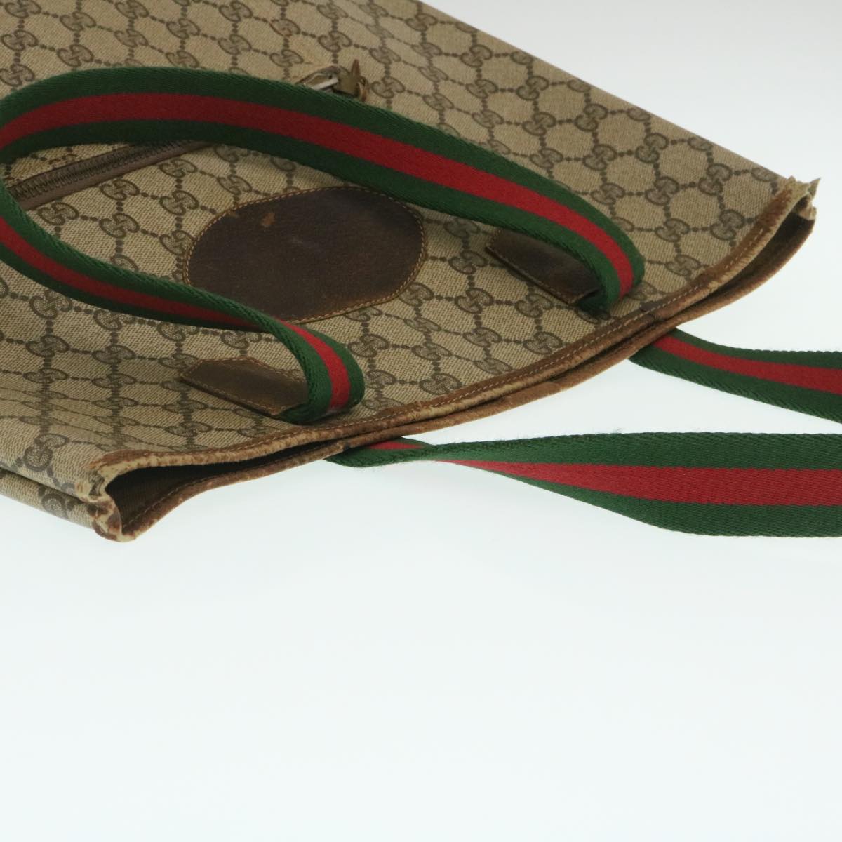 GUCCI Web Sherry Line GG Canvas Tote Bag Beige Red Green yk4045