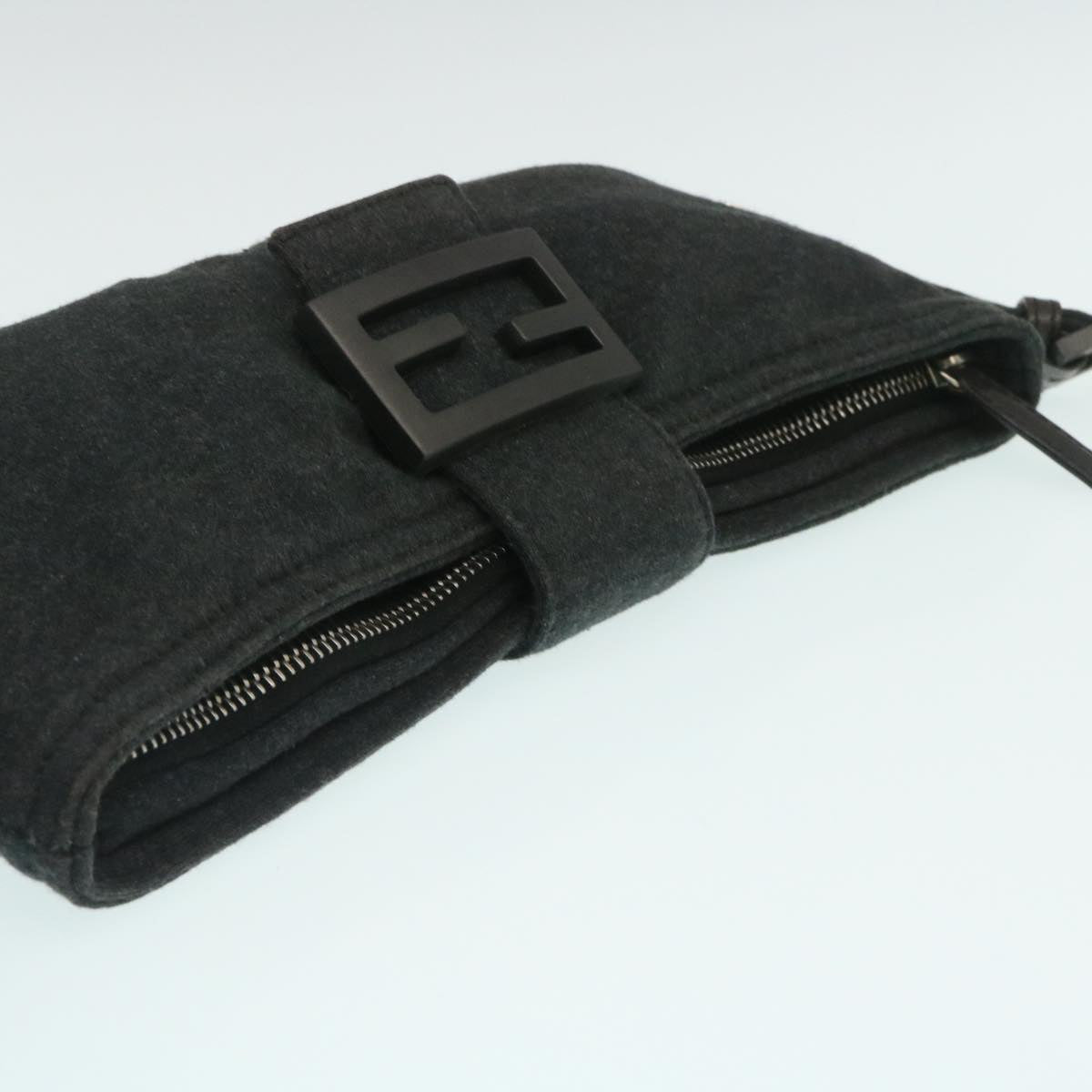 FENDI Mamma Baguette Shoulder Bag Canvas Gray yk4088