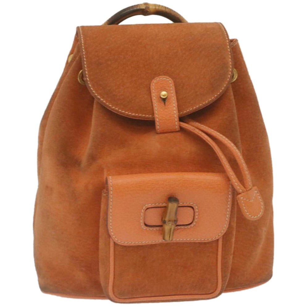 GUCCI Bamboo Boston Bag Suede Orange yk4110