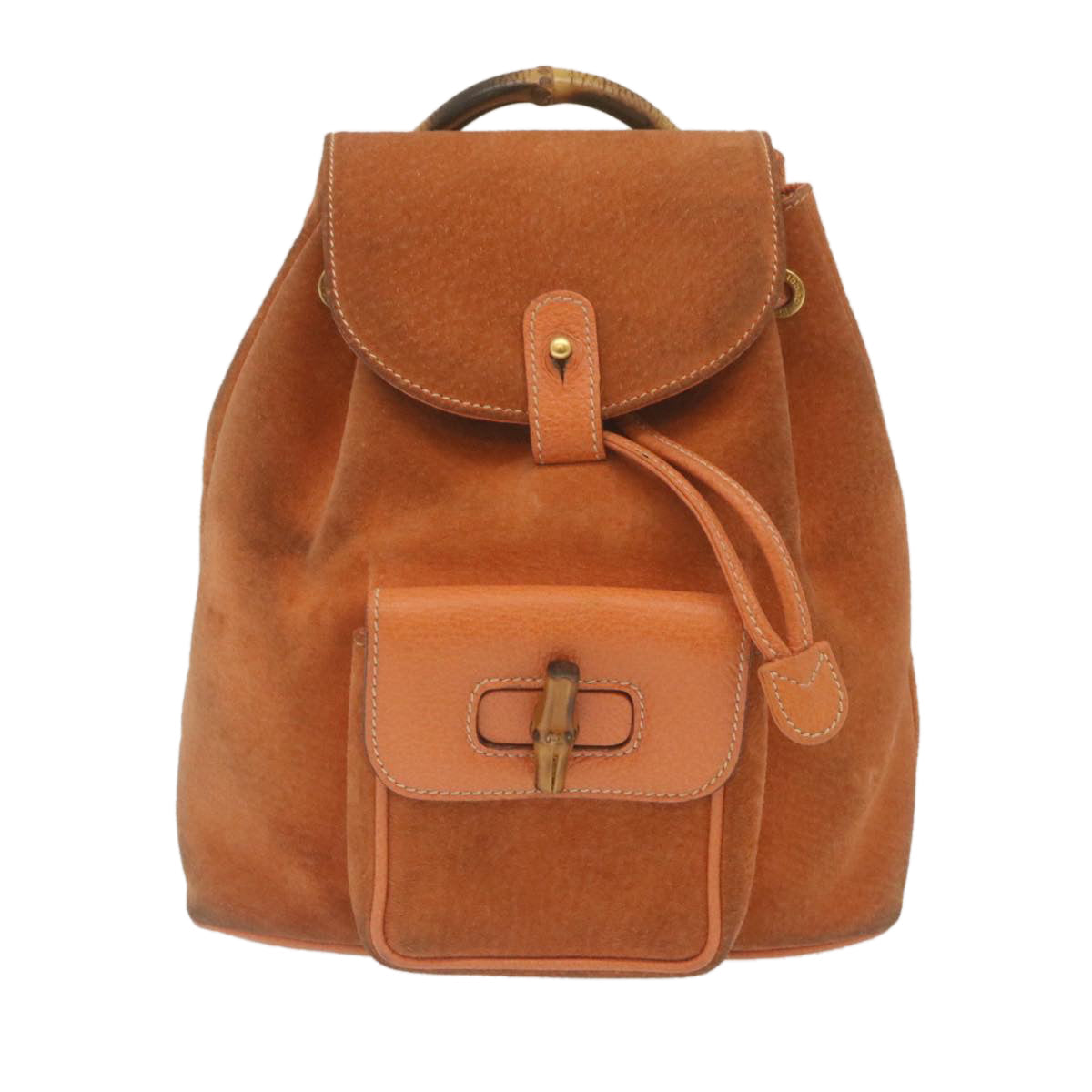 GUCCI Bamboo Boston Bag Suede Orange yk4110