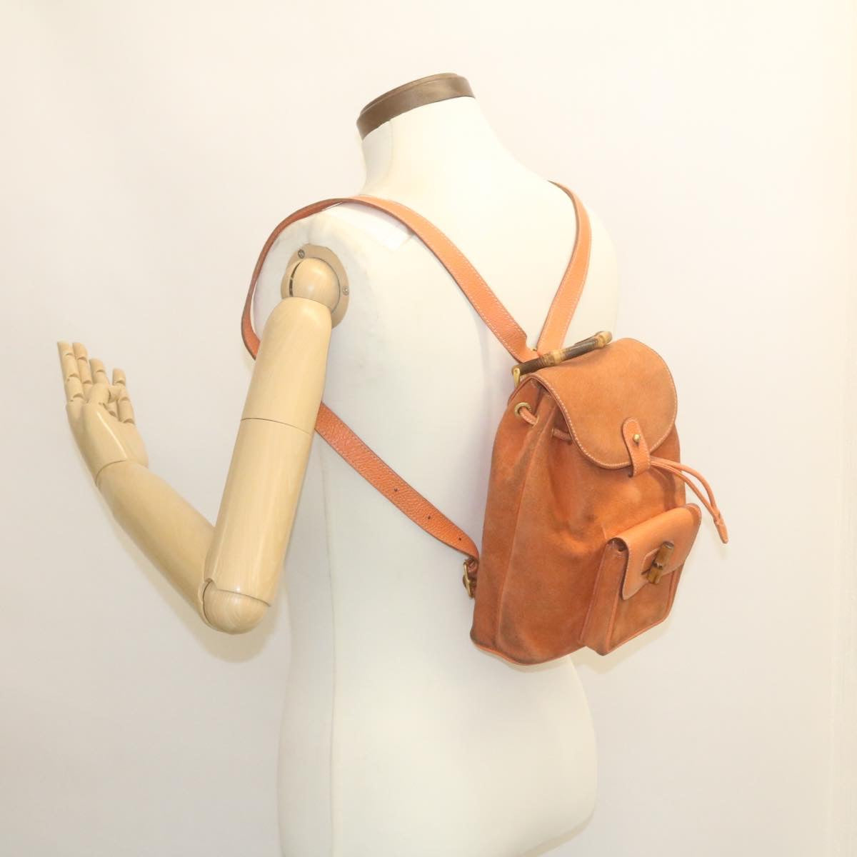 GUCCI Bamboo Boston Bag Suede Orange yk4110