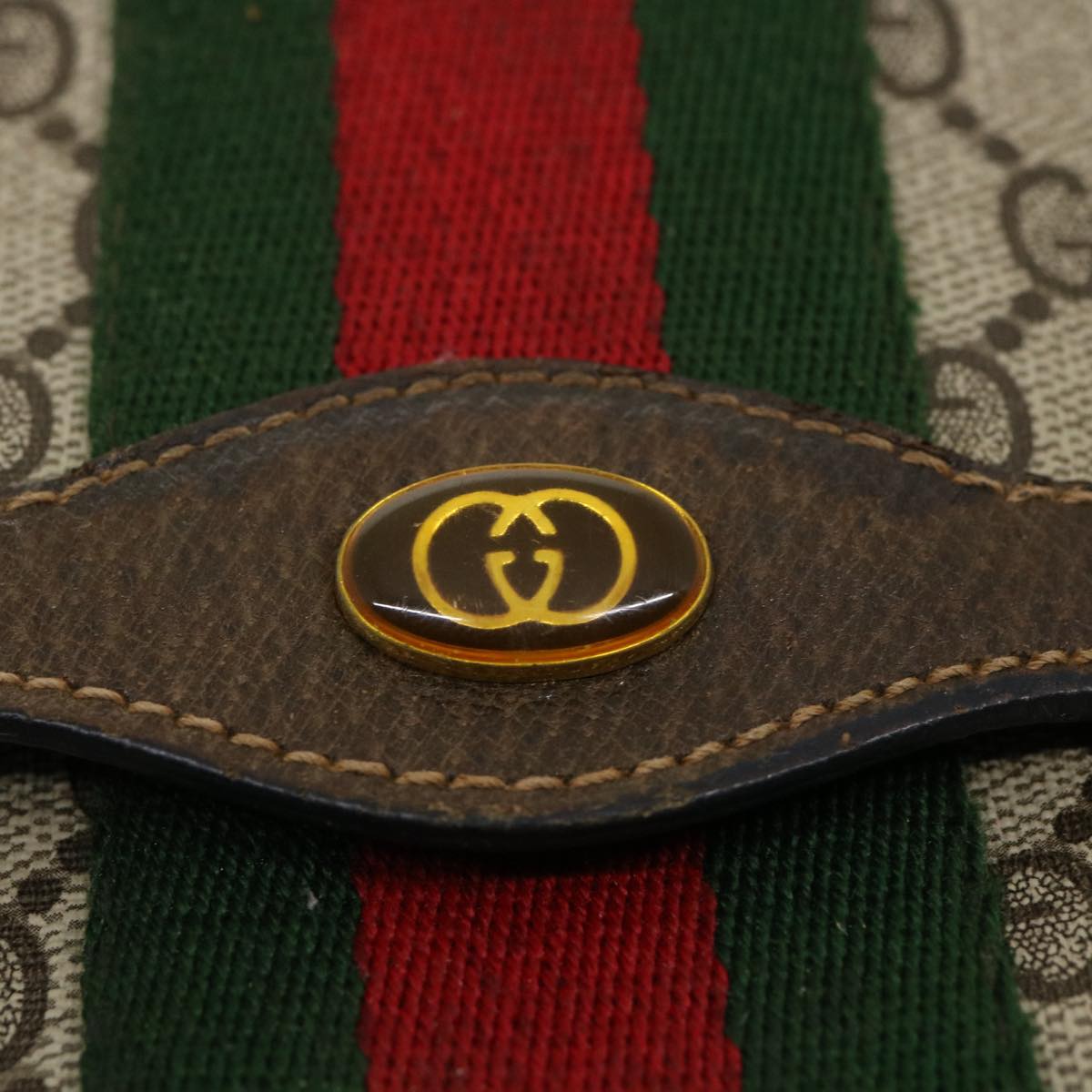 GUCCI Web Sherry Line GG Canvas Clutch Bag Beige Red Green yk4350