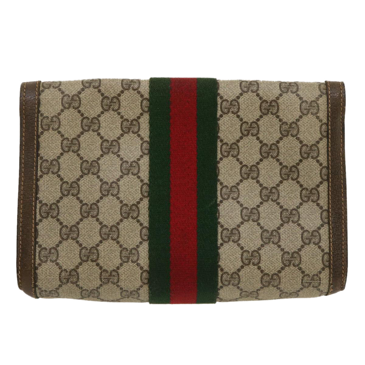 GUCCI Web Sherry Line GG Canvas Clutch Bag Beige Red Green yk4350