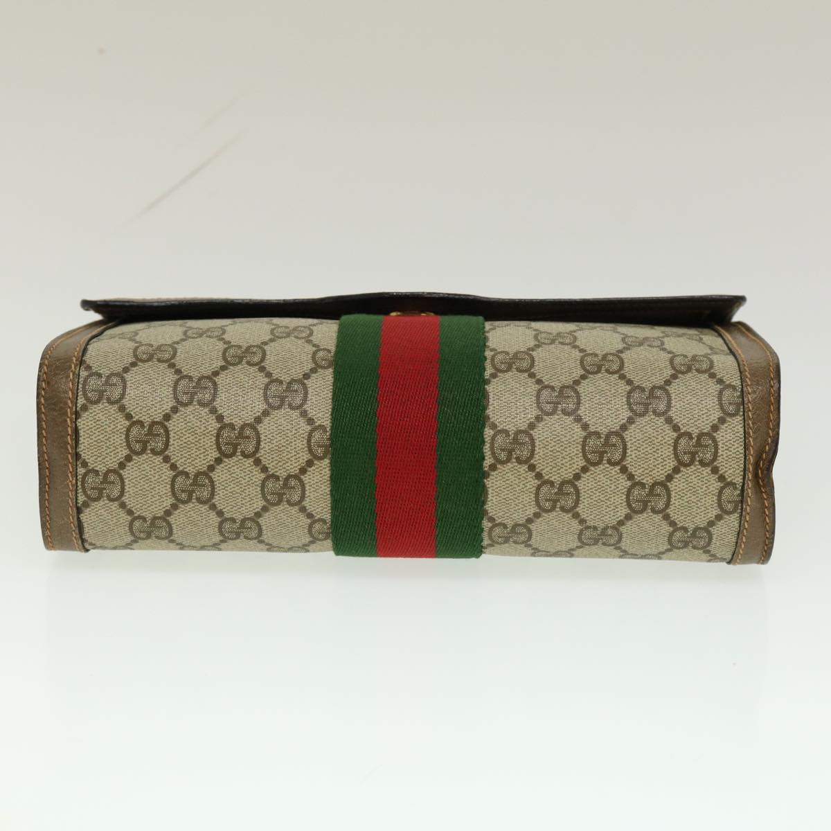 GUCCI Web Sherry Line GG Canvas Clutch Bag Beige Red Green yk4369