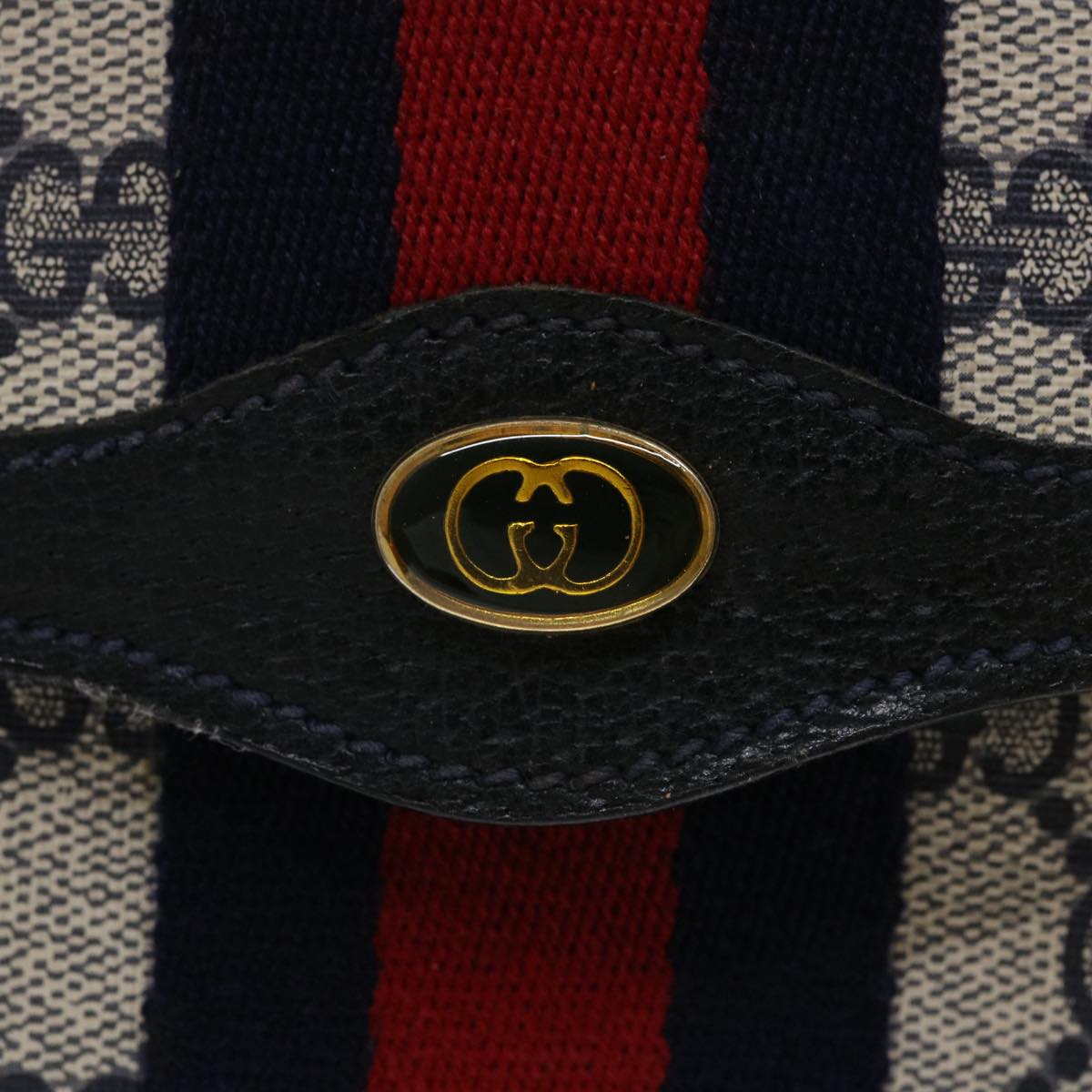 GUCCI GG Canvas Sherry Line Clutch Bag Navy Red yk4501
