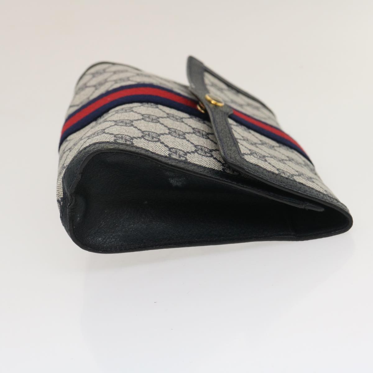 GUCCI GG Canvas Sherry Line Clutch Bag Navy Red yk4501