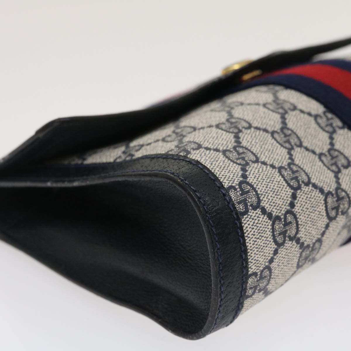 GUCCI GG Canvas Sherry Line Clutch Bag Navy Red yk4501