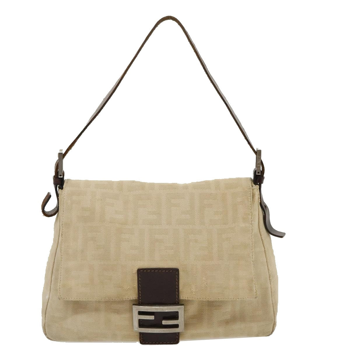 FENDI Mamma Baguette Shoulder Bag Canvas Beige yk4541