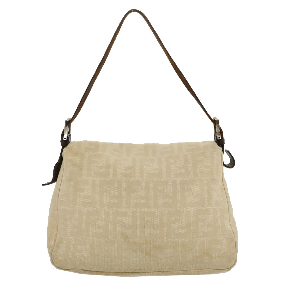 FENDI Mamma Baguette Shoulder Bag Canvas Beige yk4541