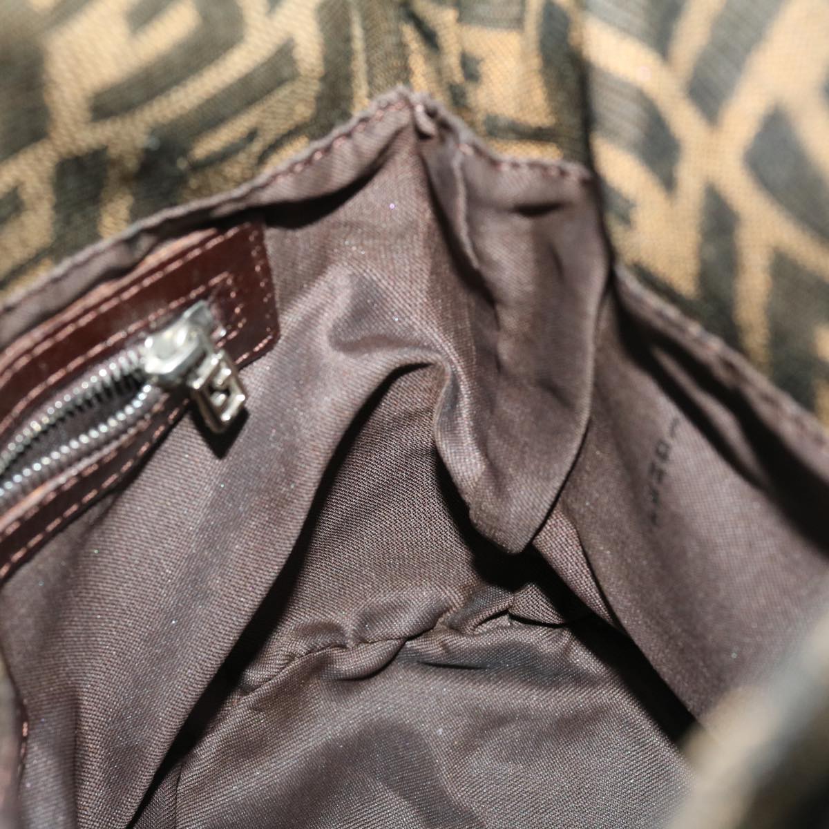 FENDI Zucca Canvas Mamma Baguette Shoulder Bag Brown Black yk4561