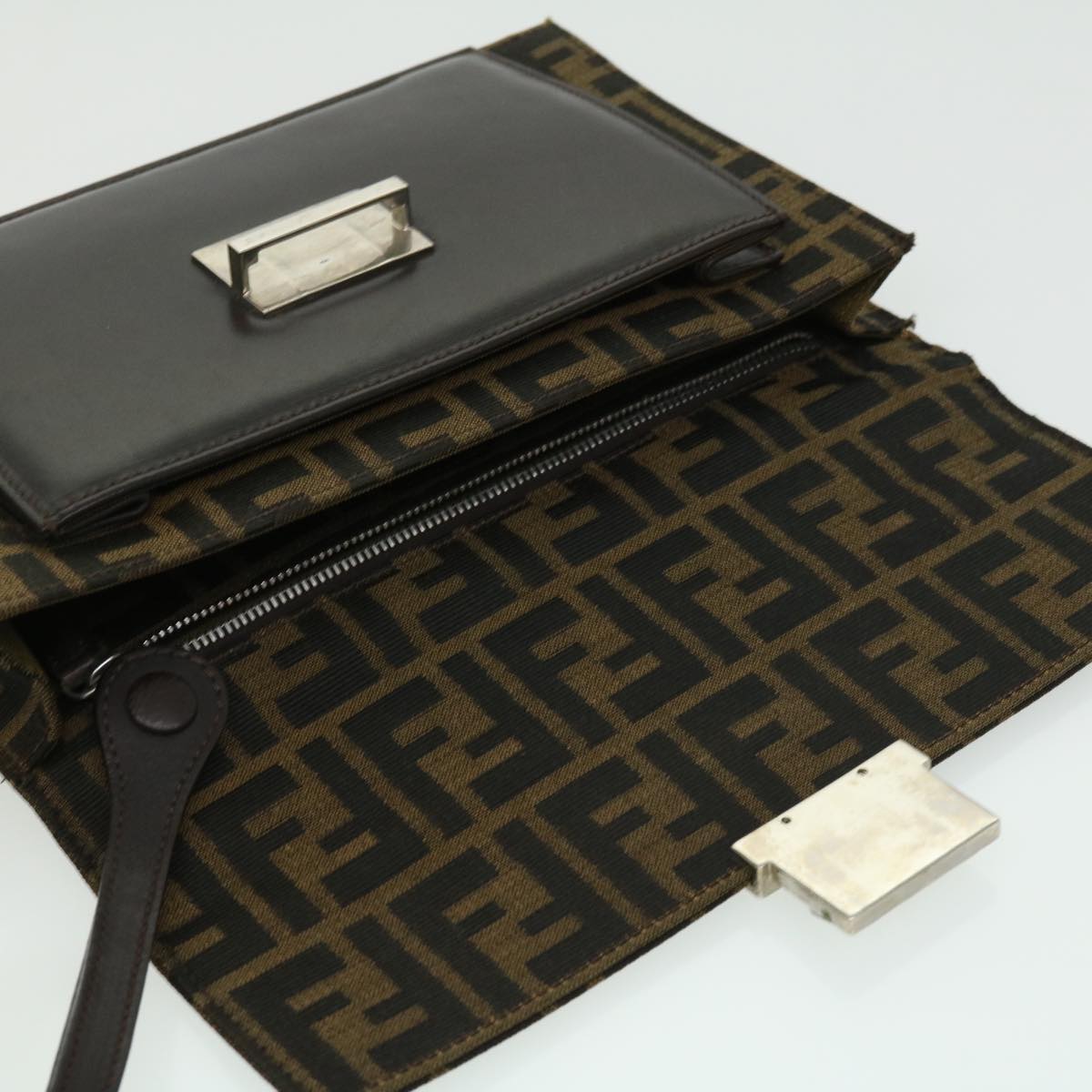 FENDI Zucca Canvas Clutch Bag Brown yk5039