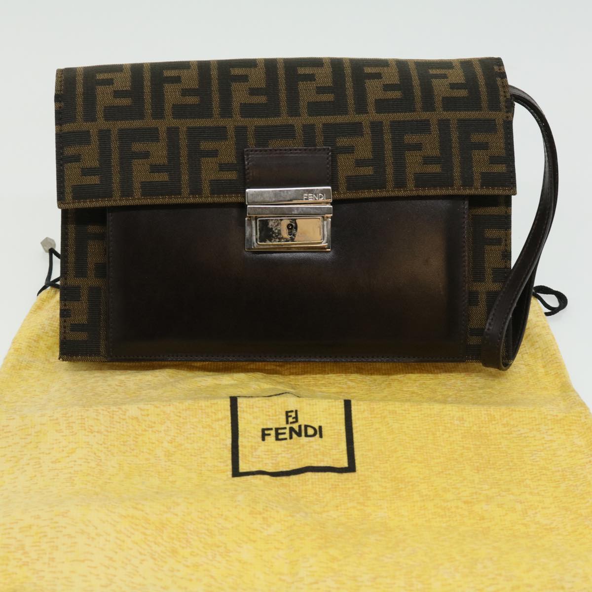 FENDI Zucca Canvas Clutch Bag Brown yk5039