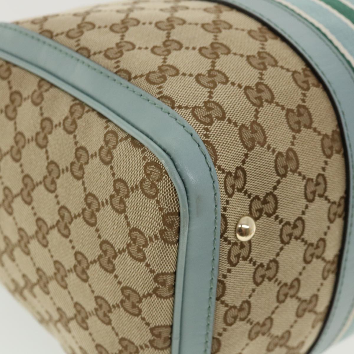 GUCCI GG Canvas Boston Bag 2way Beige Blue 247205525040 yk5123A
