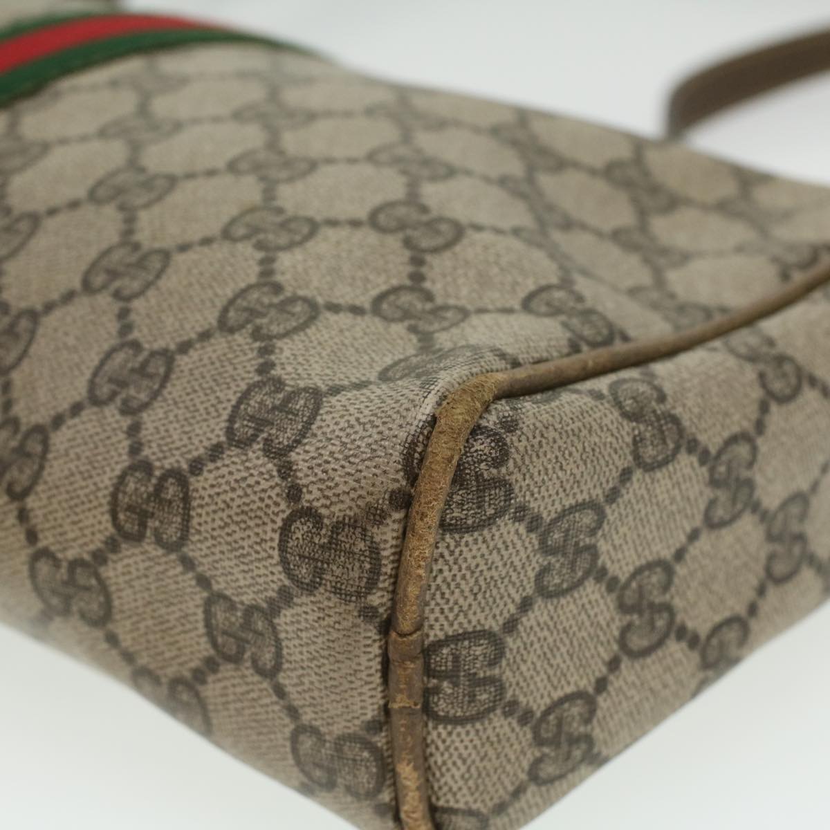 GUCCI Web Sherry Line GG Canvas Shoulder Bag PVC Leather Beige Red yk5803B