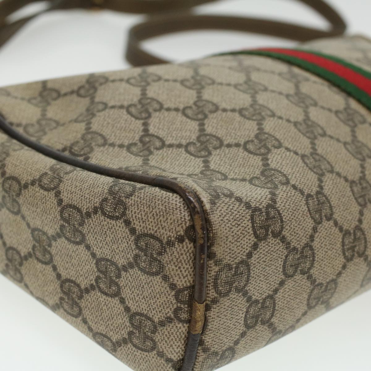 GUCCI Web Sherry Line GG Canvas Shoulder Bag PVC Leather Beige Red yk5803B