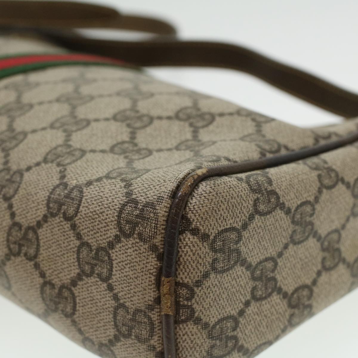 GUCCI Web Sherry Line GG Canvas Shoulder Bag PVC Leather Beige Red yk5803B