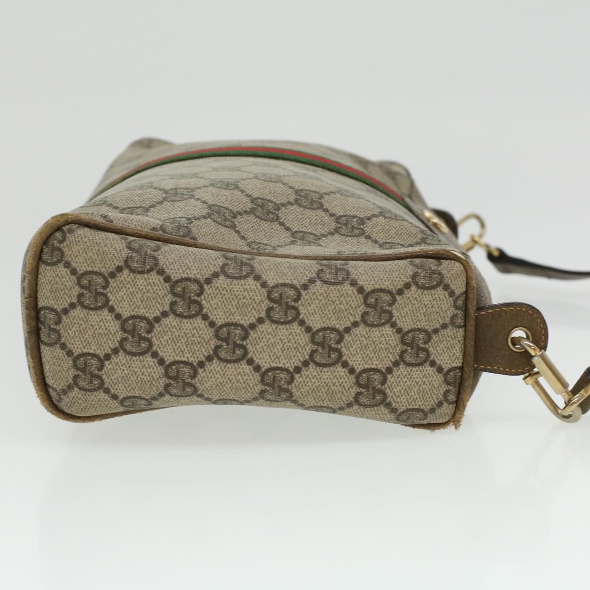 GUCCI Web Sherry Line GG Canvas Shoulder Bag PVC Leather Beige Red yk5803B