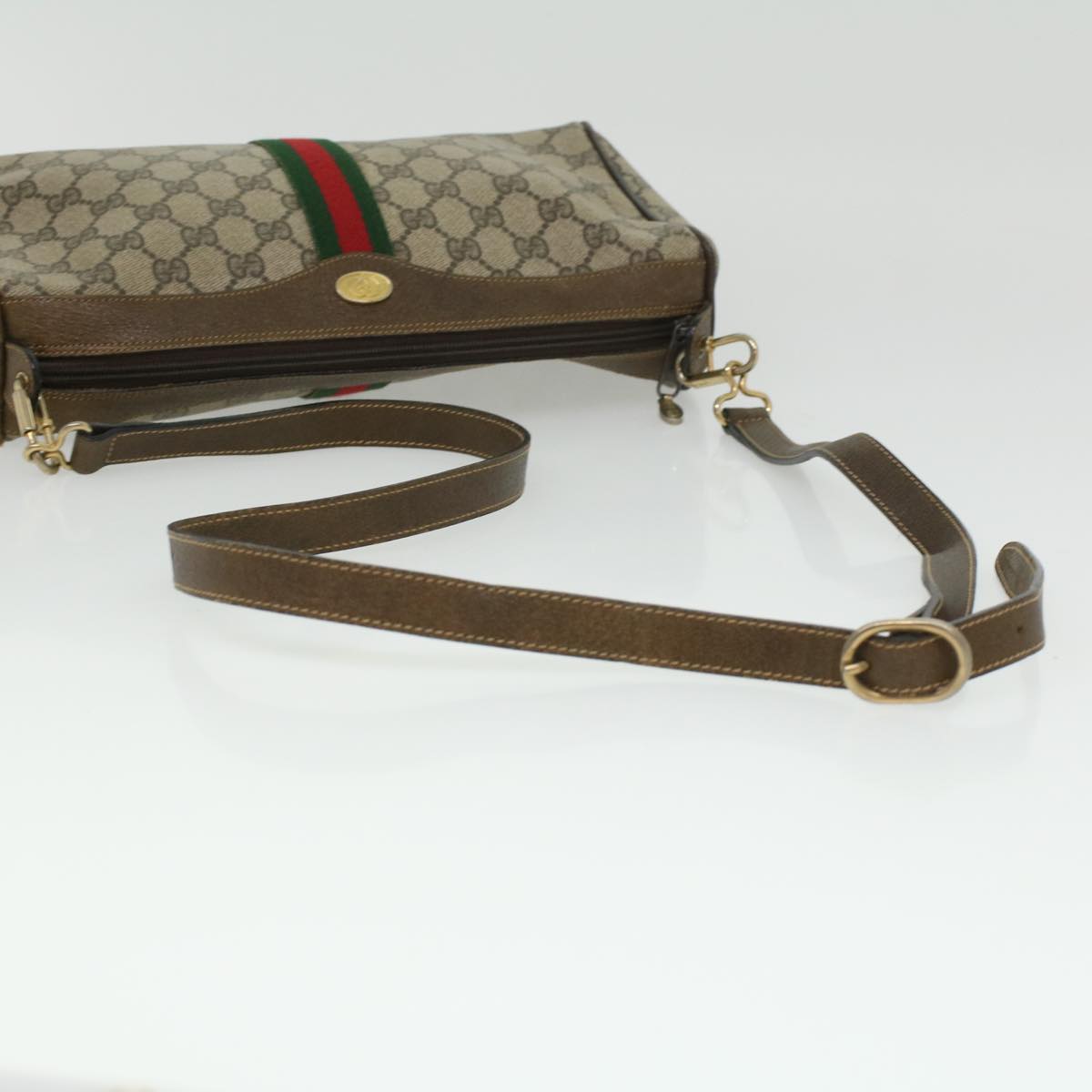 GUCCI Web Sherry Line GG Canvas Shoulder Bag PVC Leather Beige Red yk5803B
