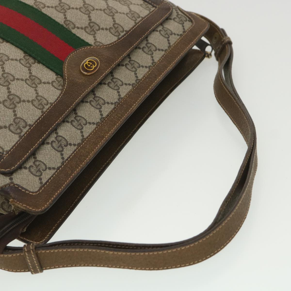 GUCCI GG Canvas Web Sherry Line Shoulder Bag PVC Leather Beige Red yk5883B