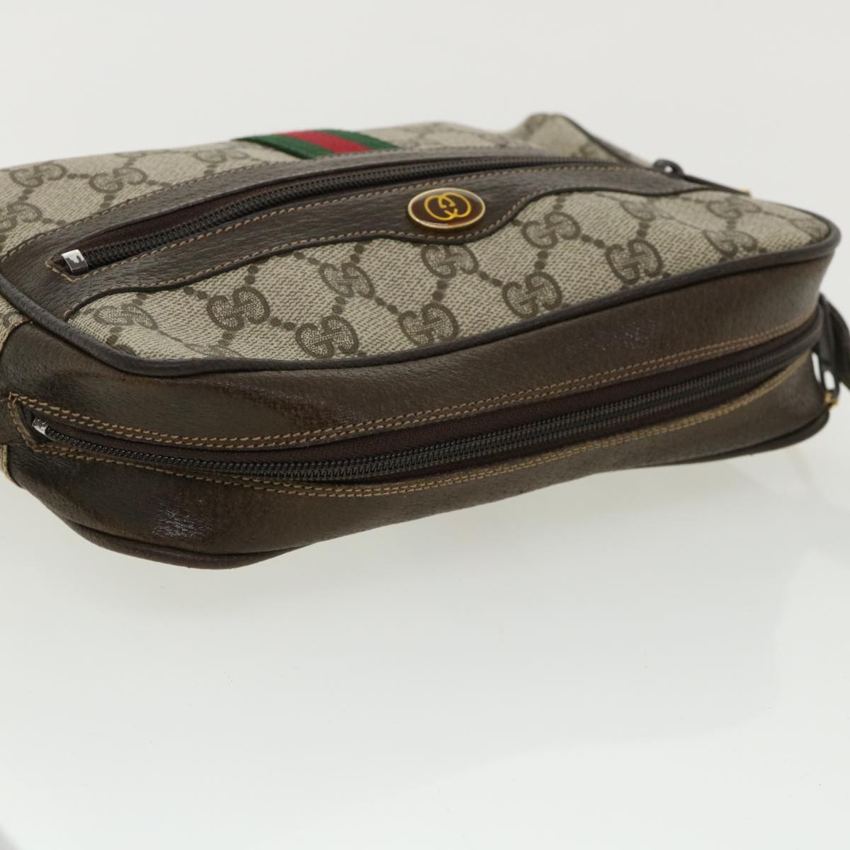 GUCCI GG Canvas Web Sherry Line Shoulder Bag PVC Leather Beige Red yk5884B