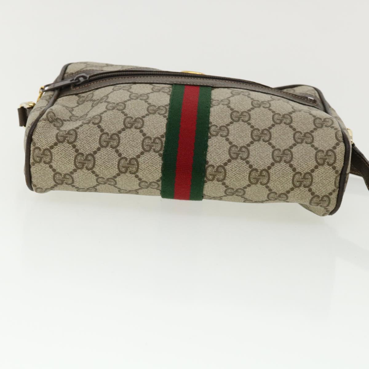 GUCCI GG Canvas Web Sherry Line Shoulder Bag PVC Leather Beige Red yk5884B