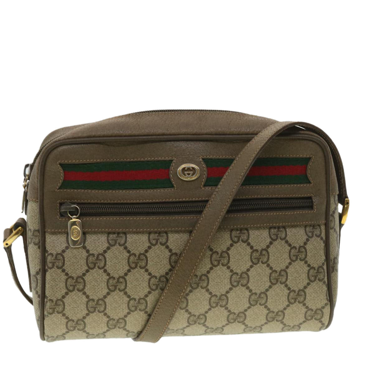 GUCCI GG Canvas Web Sherry Line Shoulder Bag Beige Red 56.02.087 yk5885B