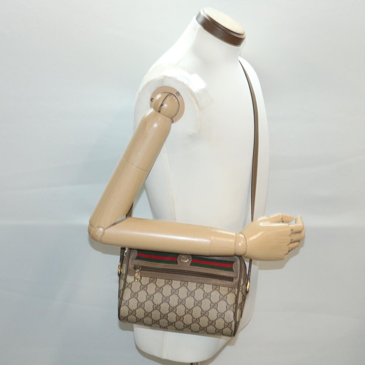 GUCCI GG Canvas Web Sherry Line Shoulder Bag Beige Red 56.02.087 yk5885B