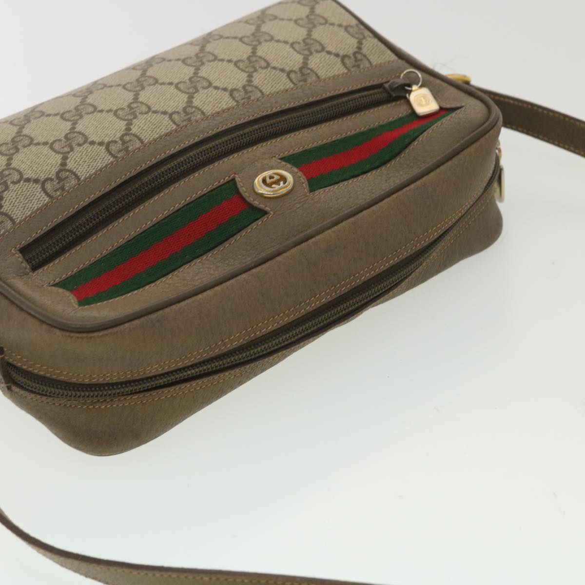 GUCCI GG Canvas Web Sherry Line Shoulder Bag Beige Red 56.02.087 yk5885B