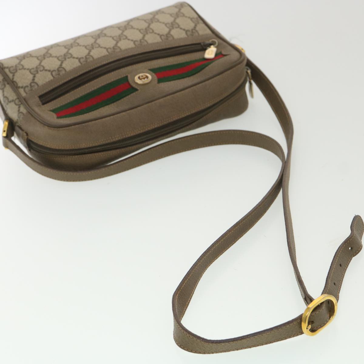 GUCCI GG Canvas Web Sherry Line Shoulder Bag Beige Red 56.02.087 yk5885B