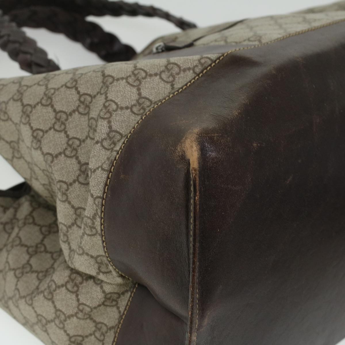 GUCCI GG Canvas Tote Bag PVC Leather Beige 140955 yk5941