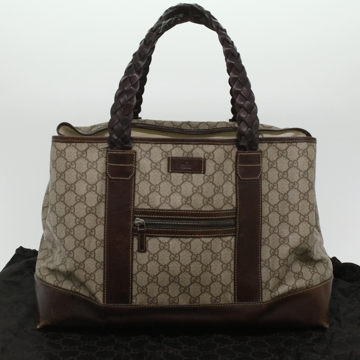 GUCCI GG Canvas Tote Bag PVC Leather Beige 140955 yk5941