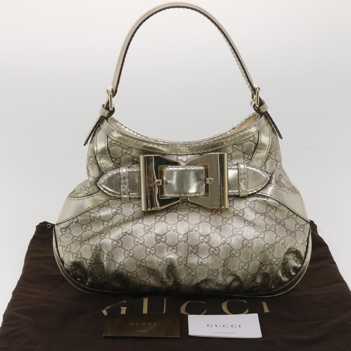 GUCCI Shima Shoulder Bag Leather Champagne Gold 189885 yk6071
