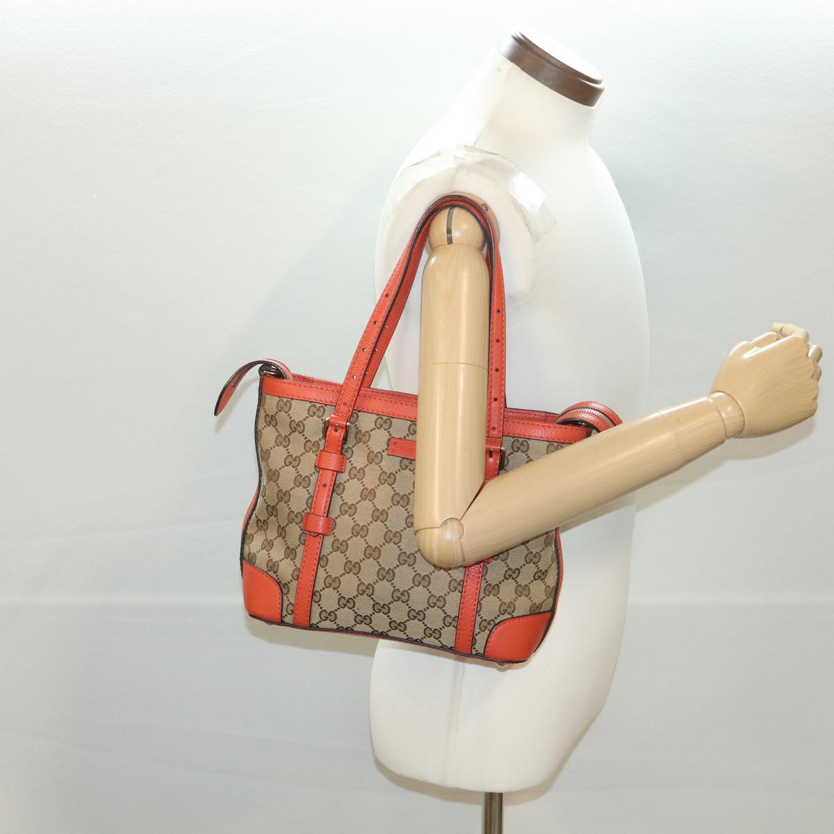 GUCCI GG Canvas Hand Bag Beige Orange 387603 yk6072
