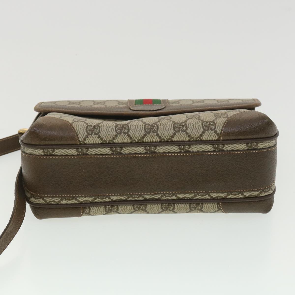 GUCCI Web Sherry Line GG Canvas Shoulder Bag PVC Leather Beige Green yk6091