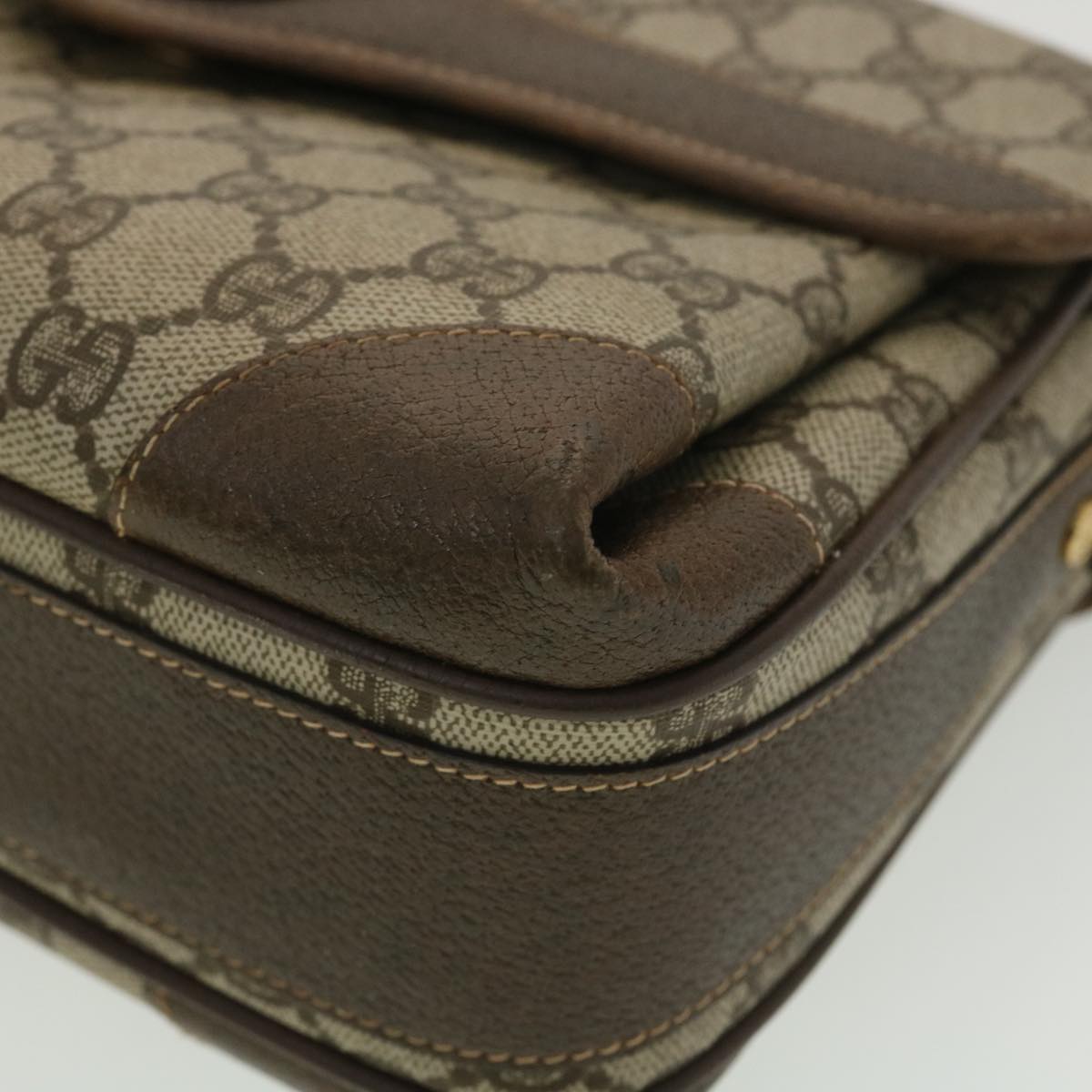 GUCCI Web Sherry Line GG Canvas Shoulder Bag PVC Leather Beige Green yk6091