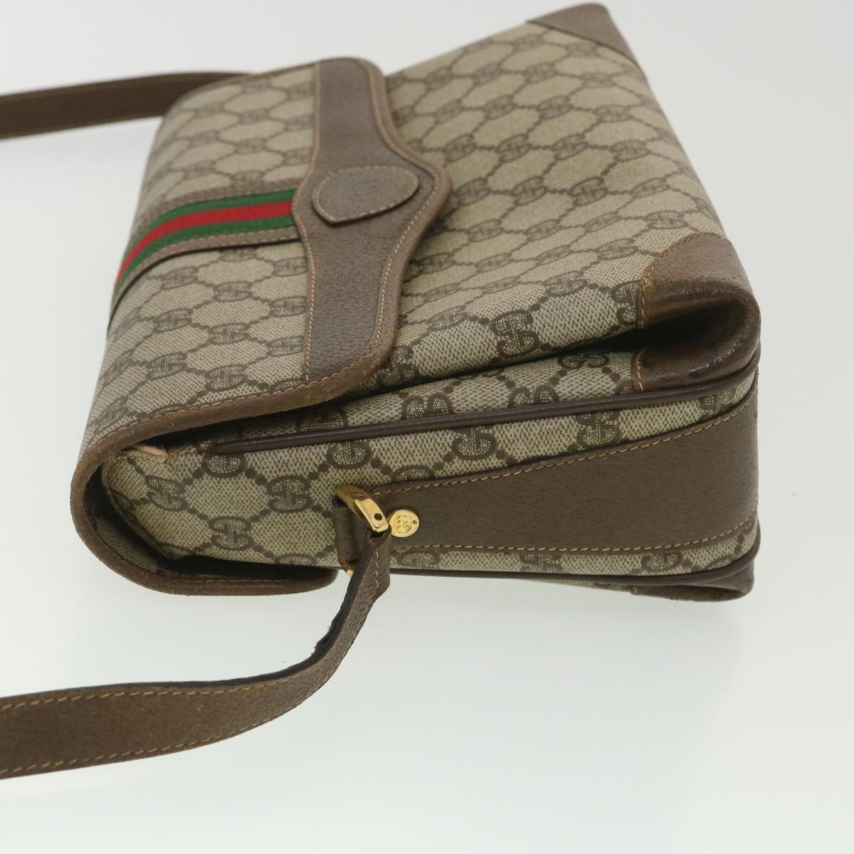 GUCCI Web Sherry Line GG Canvas Shoulder Bag PVC Leather Beige Green yk6091